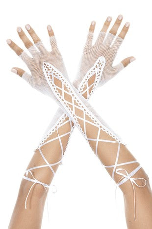 Scalloped Lace Up Fishnet Armwarmers - Die With Your Boots On
