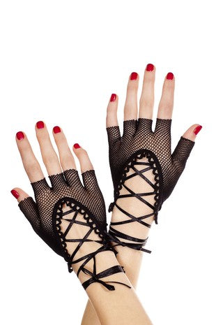 Scalloped Lace Up Fishnet Armwarmers - Die With Your Boots On