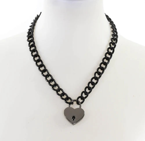 Heart Lock Chain Choker- Black - Die With Your Boots On