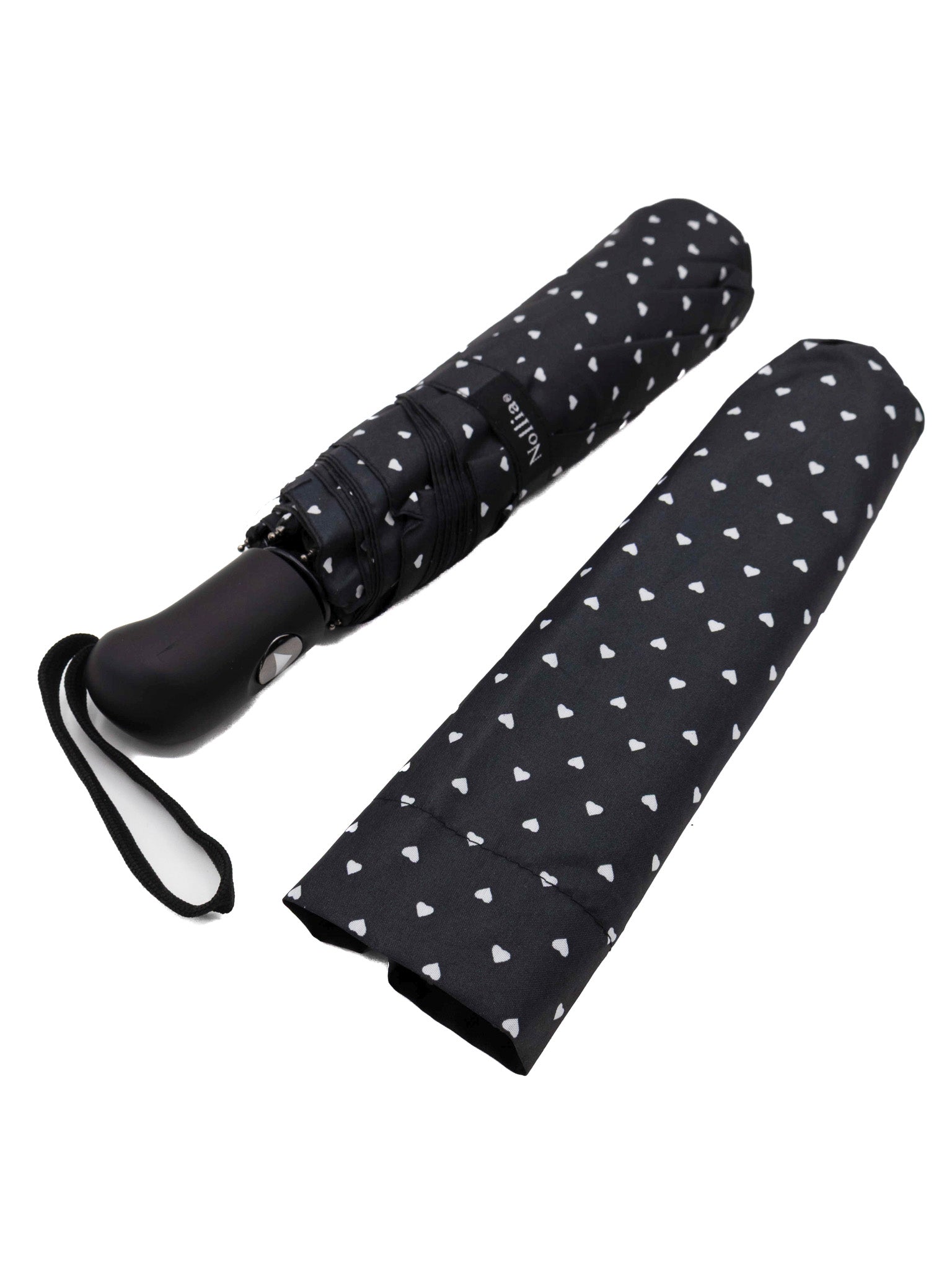 Compact Folding Umbrella (B&W Hearts) - Die With Your Boots On