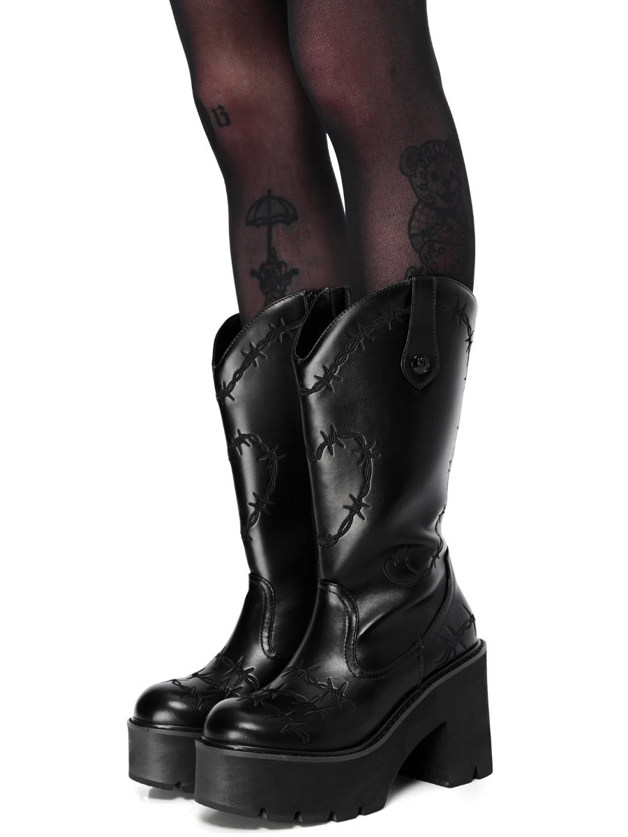 Barbed Wire Platform Cowboy Boots FOXBLOOD - Die With Your Boots On