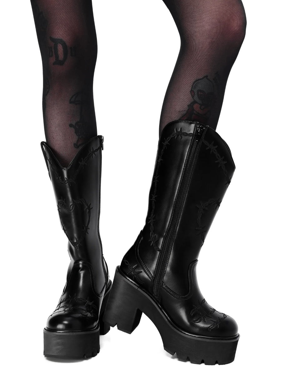 Barbed Wire Platform Cowboy Boots FOXBLOOD - Die With Your Boots On