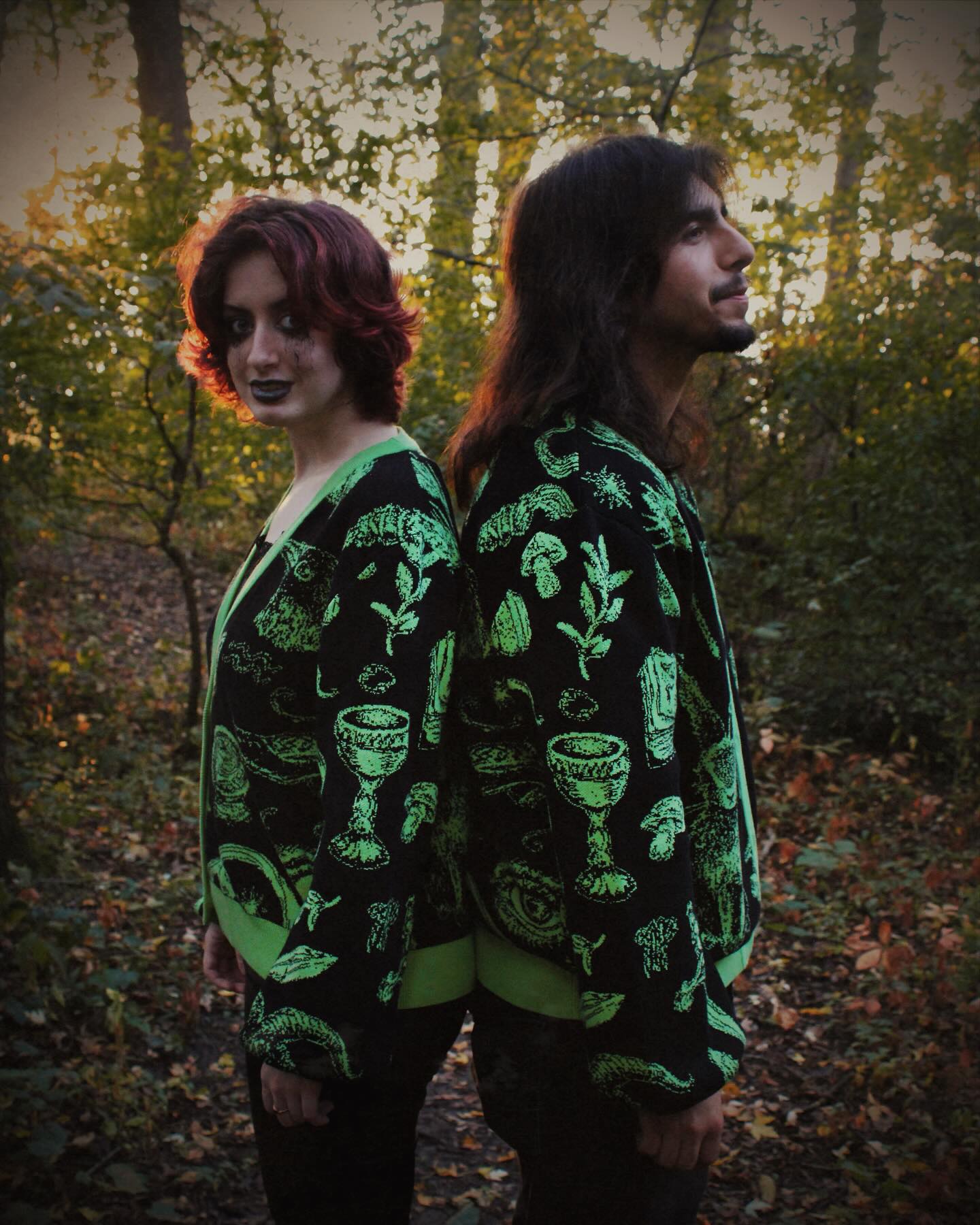 Magick Green & Black Cardigan BRETT MANNING ART - Die With Your Boots On