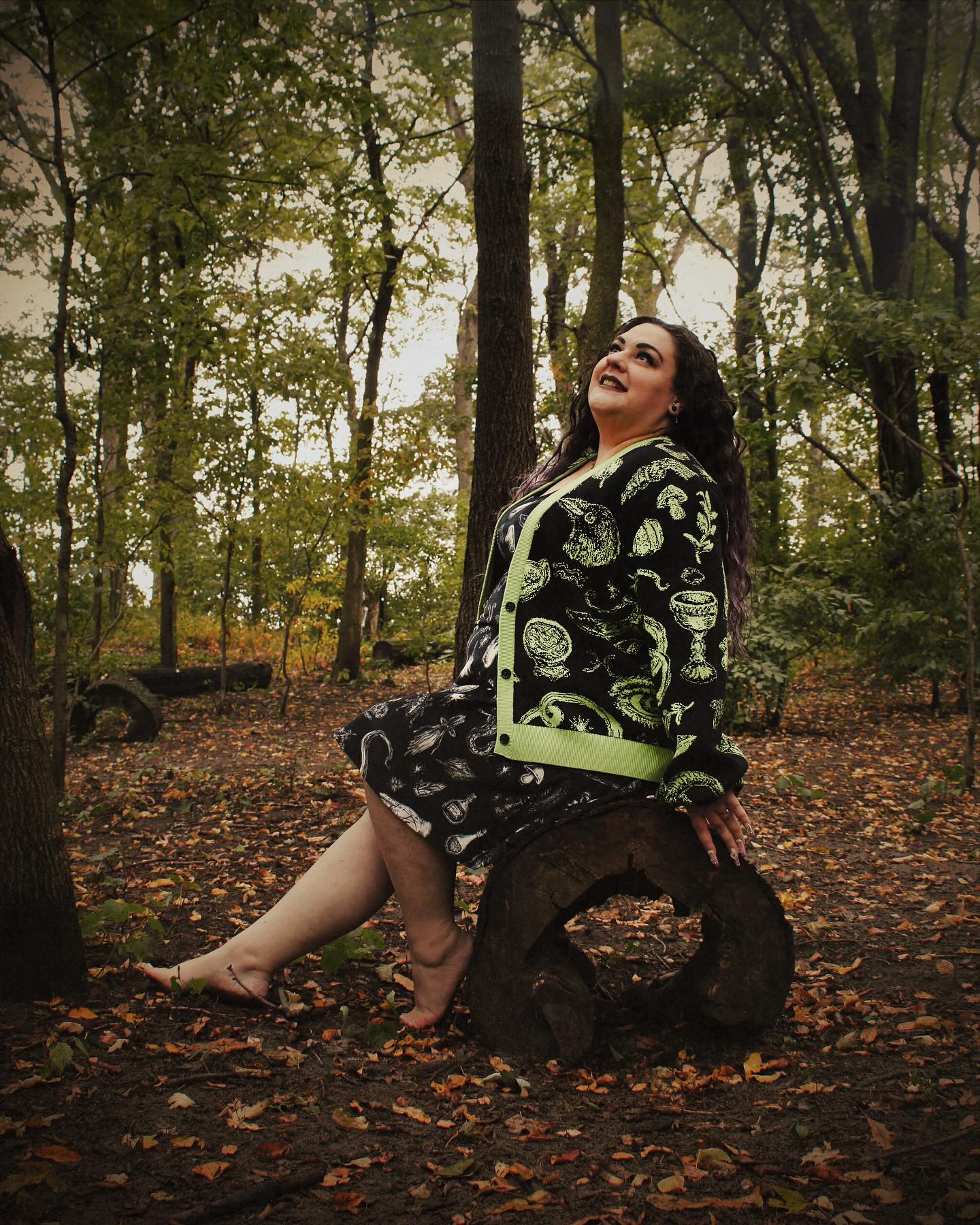 Magick Green & Black Cardigan BRETT MANNING ART - Die With Your Boots On
