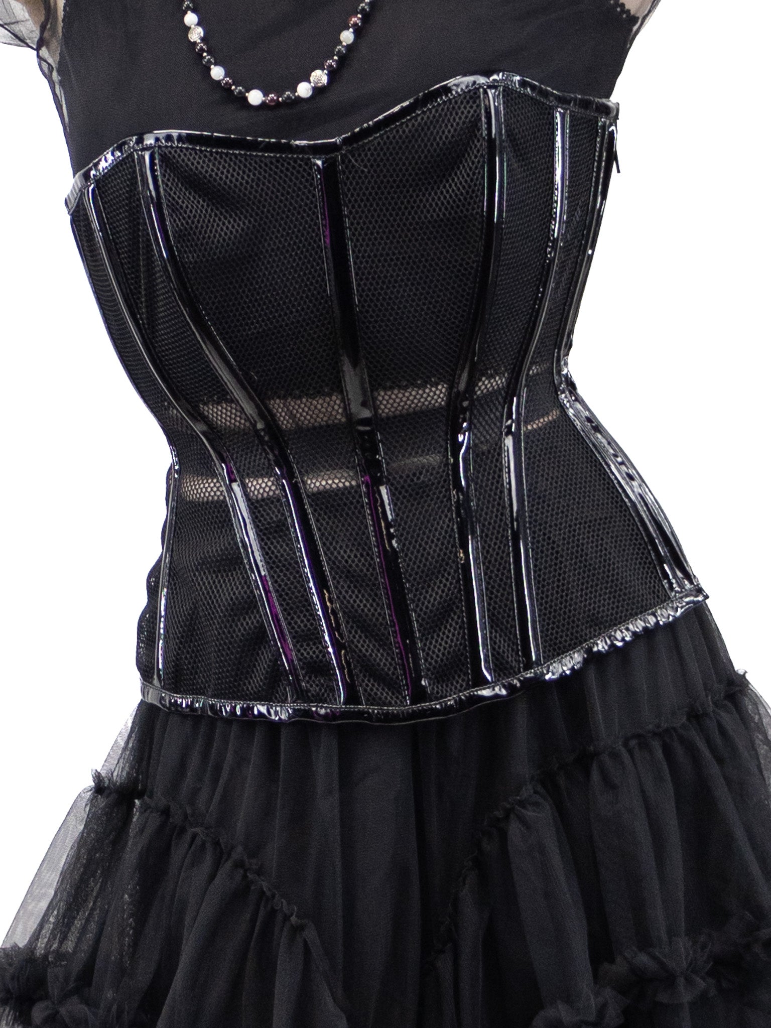 Vanessa Patent & Fishnet Corset - Die With Your Boots On