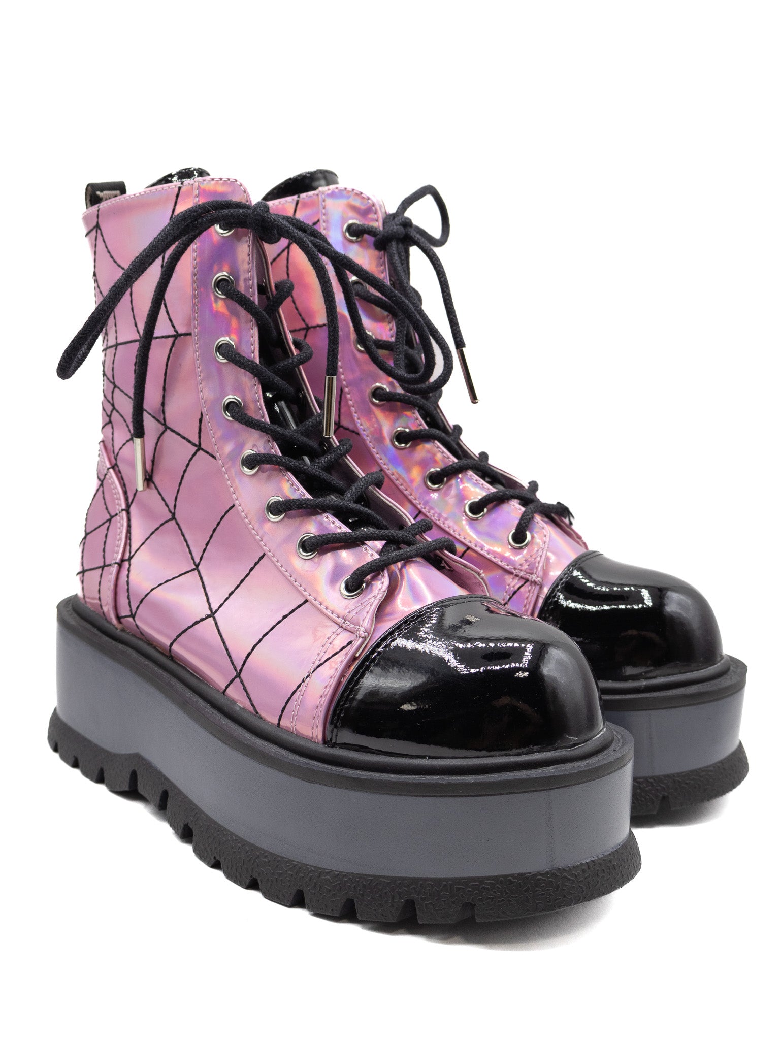 Lullaby Stomper Boot (Pink Iridescent)  DEMONIA - Die With Your Boots On