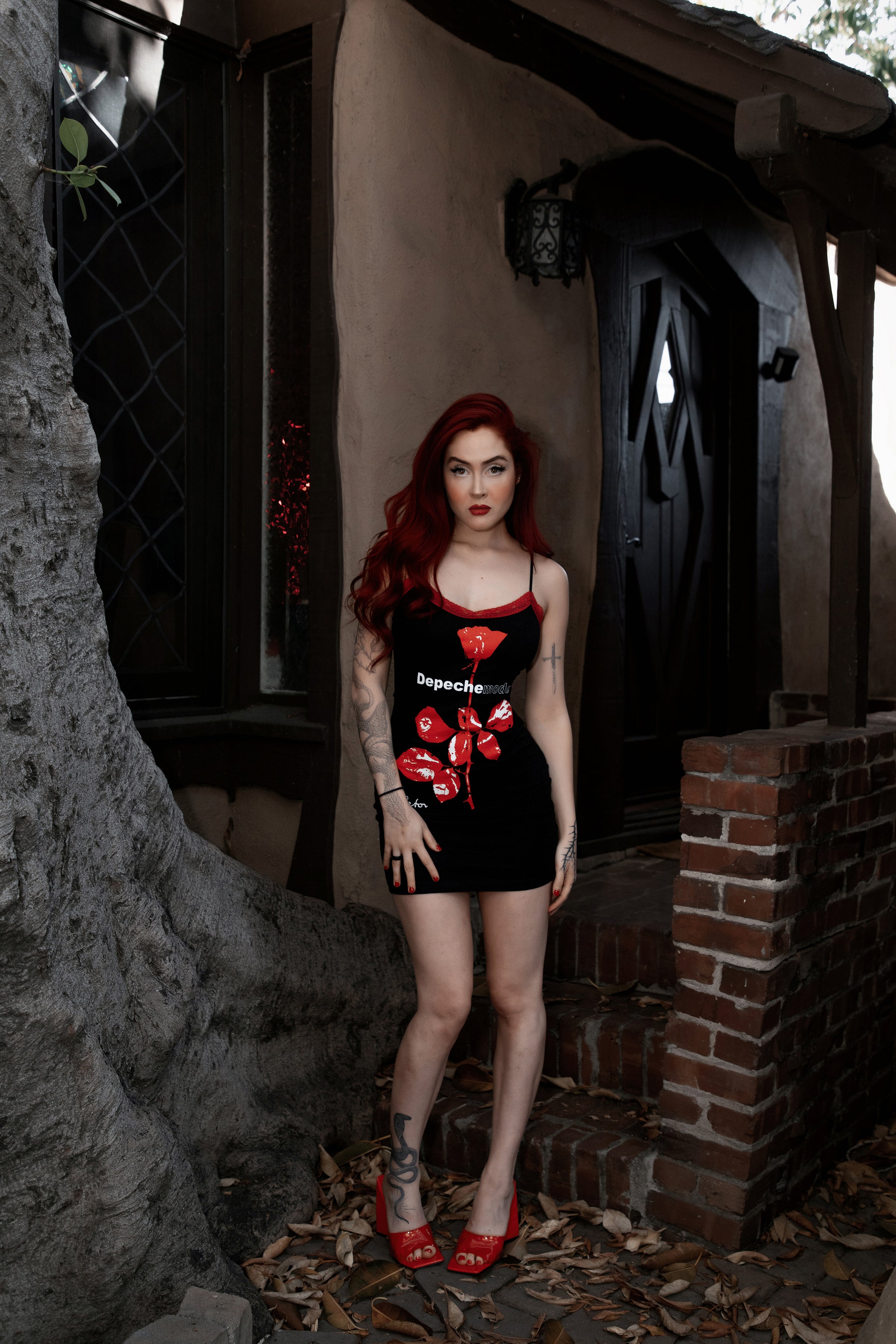 Depeche Mode Red Lace Strap Dress (SHIPS FROM VERA'S EYECANDY, NOT AVAILABLE FOR PICKUP IN STORE) - Die With Your Boots On