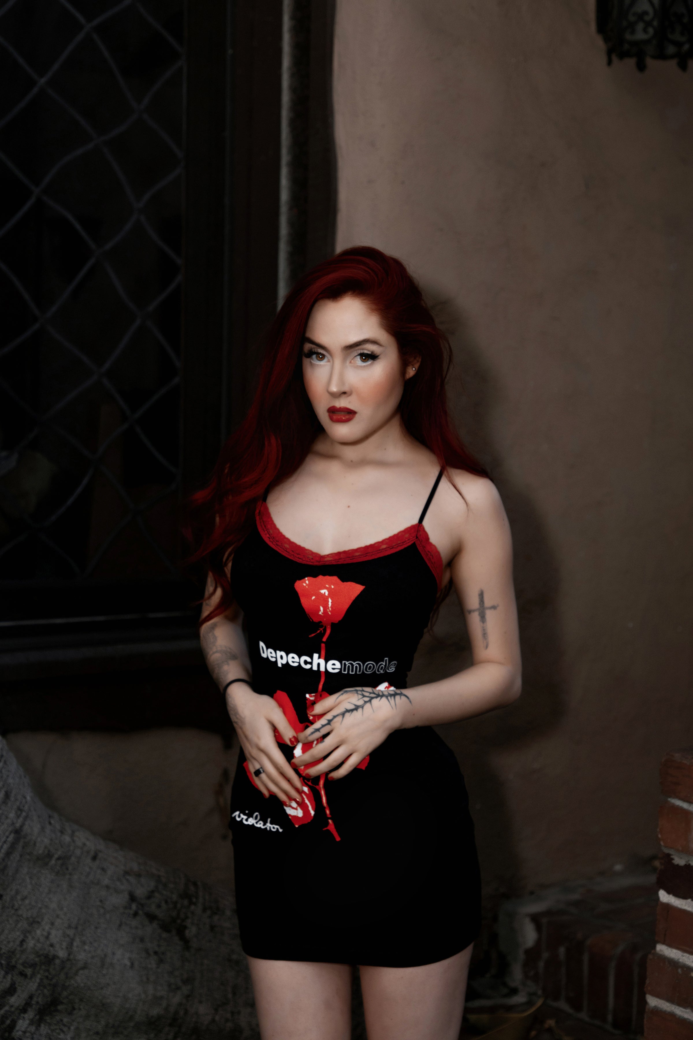 Depeche Mode Red Lace Strap Dress (SHIPS FROM VERA'S EYECANDY, NOT AVAILABLE FOR PICKUP IN STORE) - Die With Your Boots On