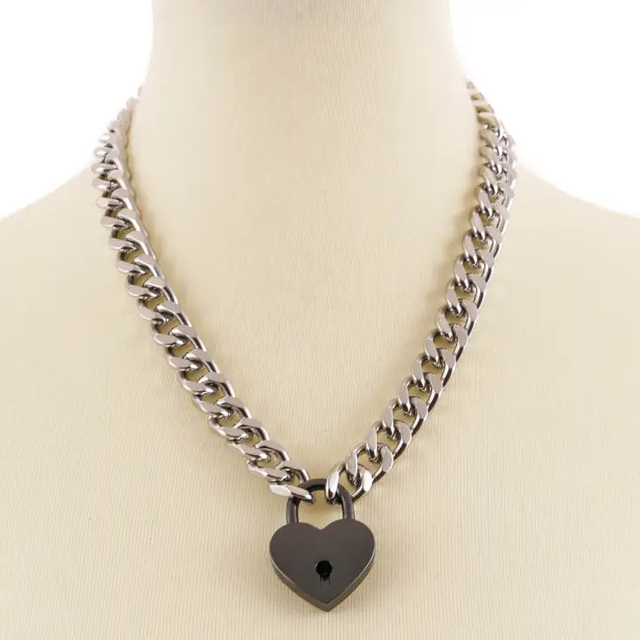 Heart Lock Cuban Chain Necklace - Die With Your Boots On