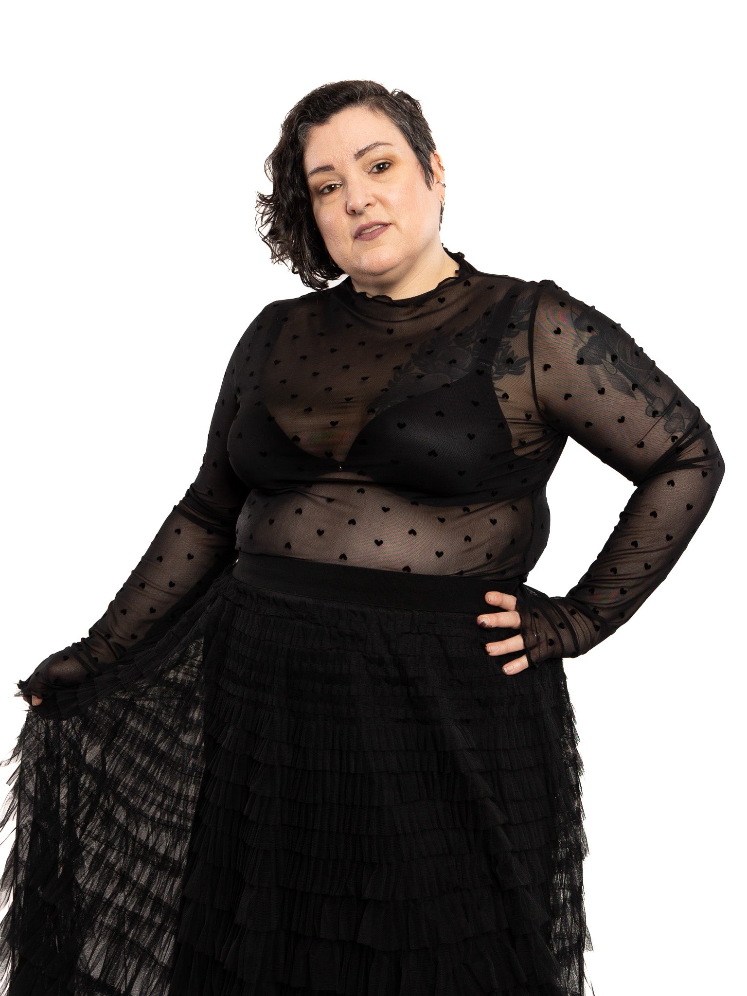 Tiny Hearts Black Mesh Top FAN FAVORITE! (Plus Sizes Restocked!) - Die With Your Boots On