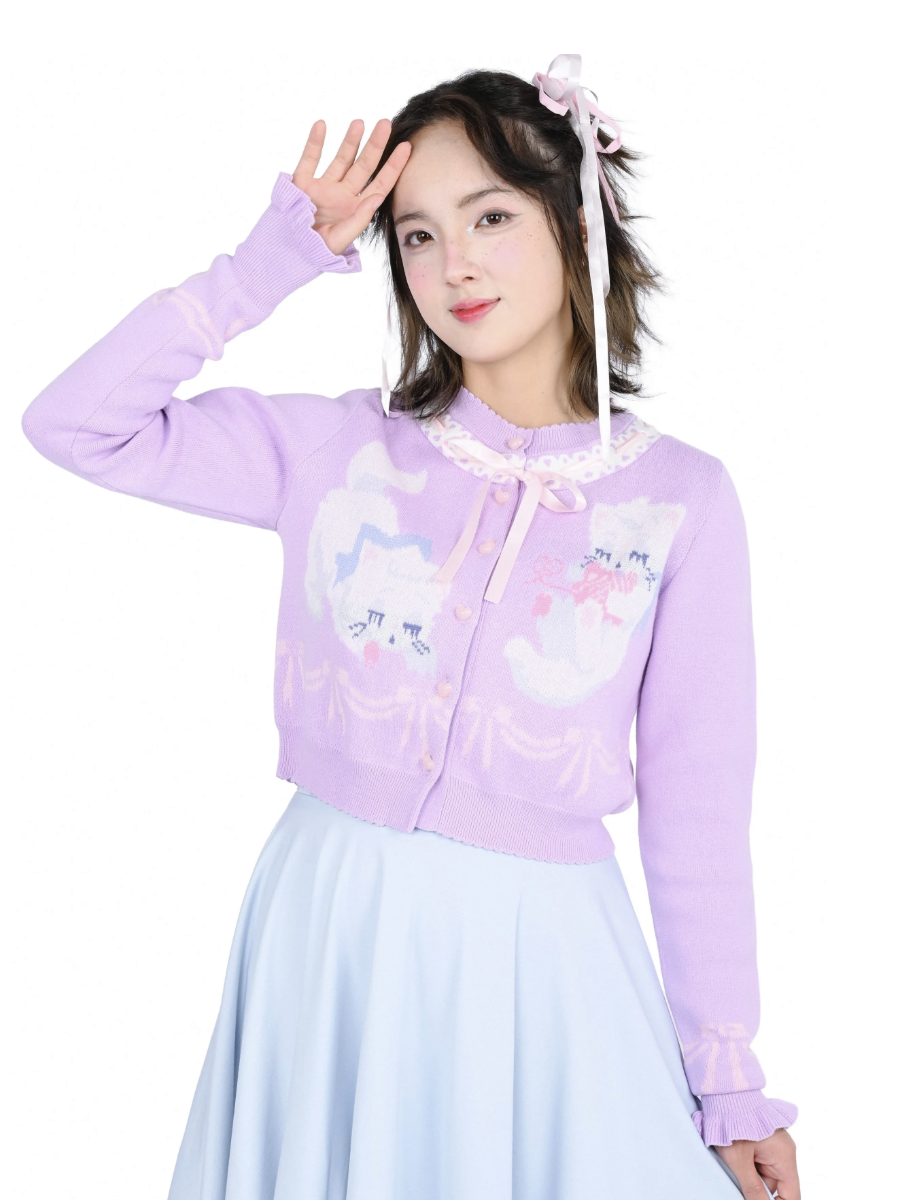 Sleepy Kittens Cropped Cardigan MY VIOLET - Die With Your Boots On