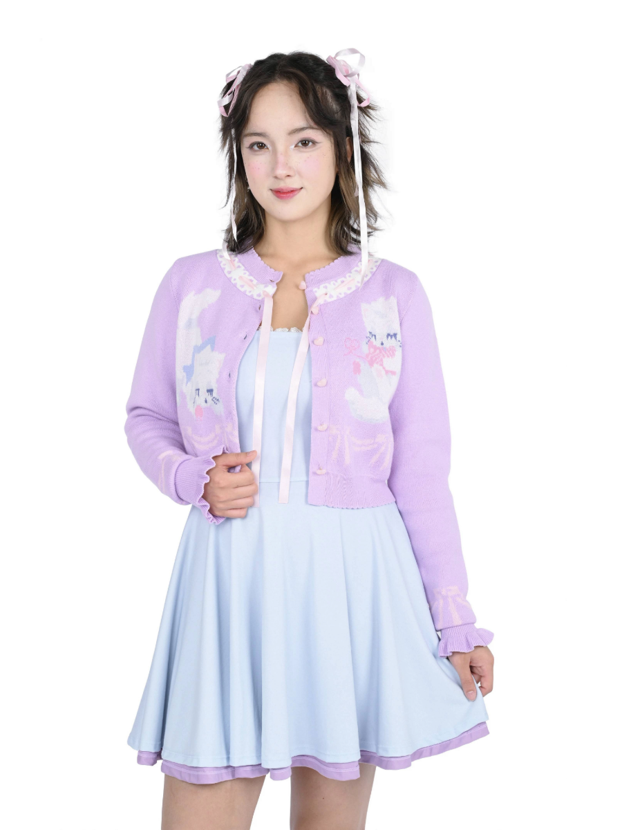 Sleepy Kittens Cropped Cardigan MY VIOLET - Die With Your Boots On