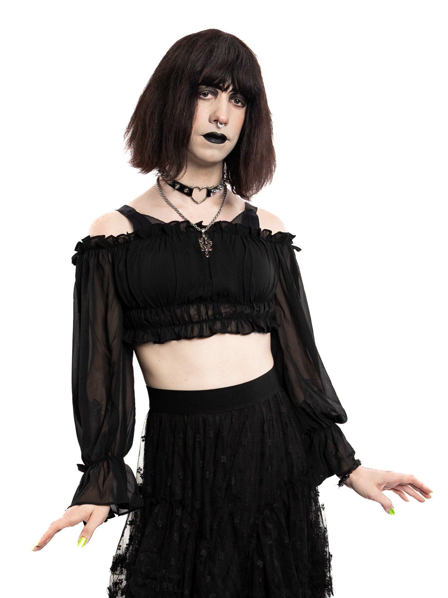 Rosemary Sheer Ruffle Crop Top - Die With Your Boots On