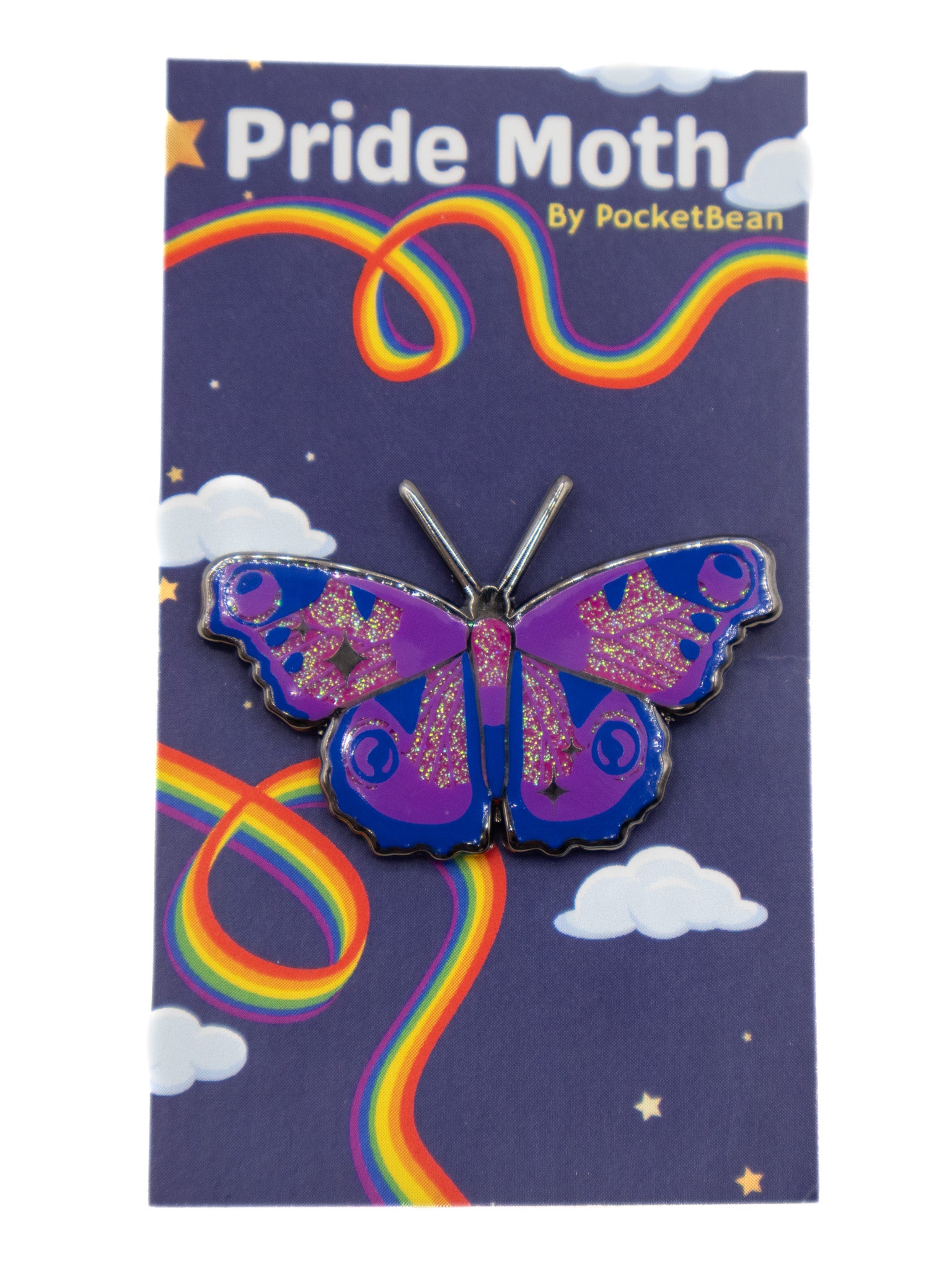 Pride Moth Glitter Enamel Pin POCKET BEAN - Die With Your Boots On
