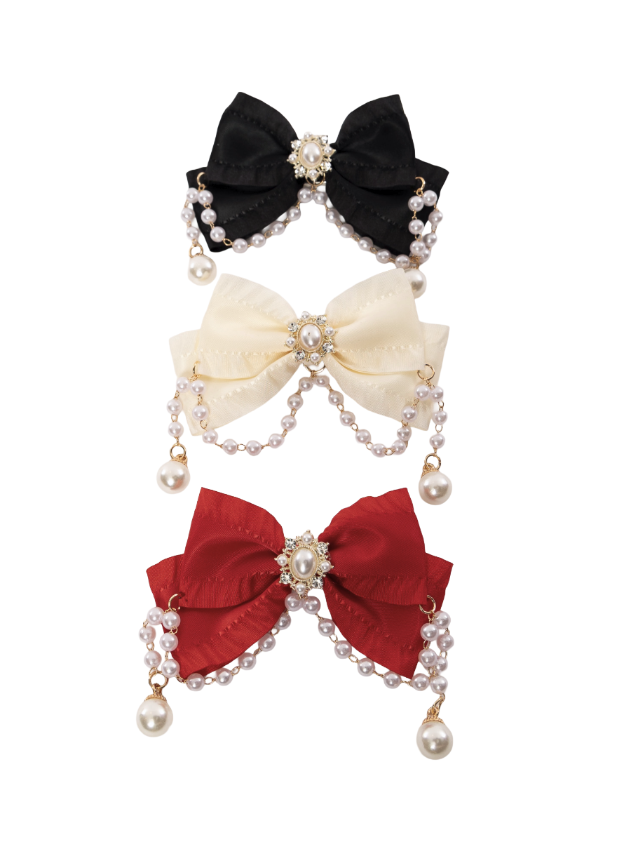 Gothic Ribbon Pearl Hairbow - Die With Your Boots On