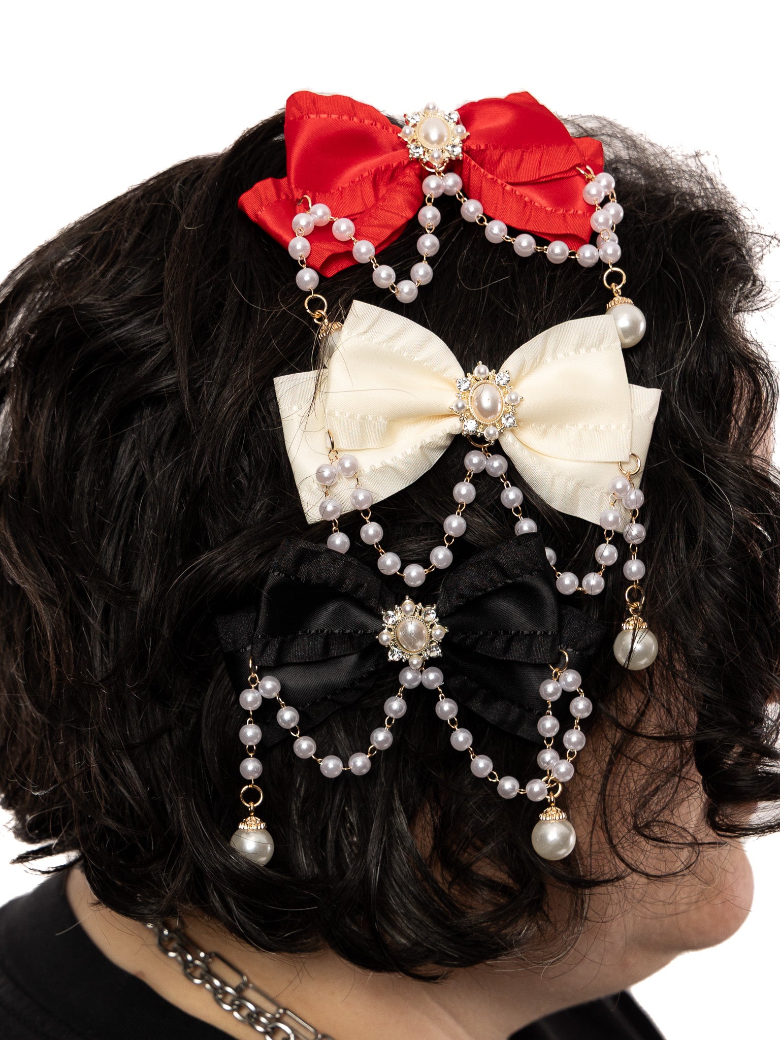 Gothic Ribbon Pearl Hairbow - Die With Your Boots On