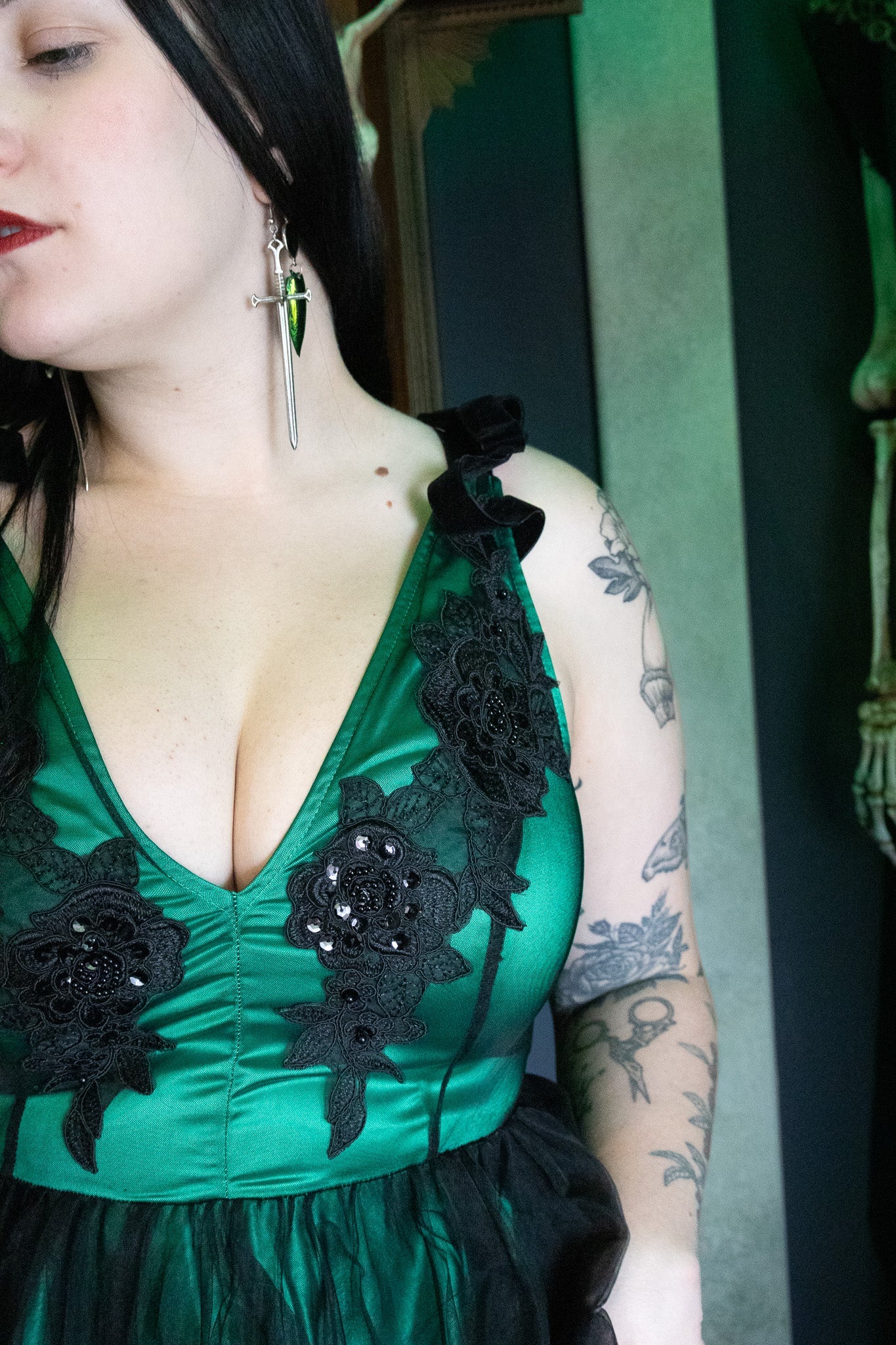 Emerald Embellished Ribbon Gown THE OSSUARY - Die With Your Boots On