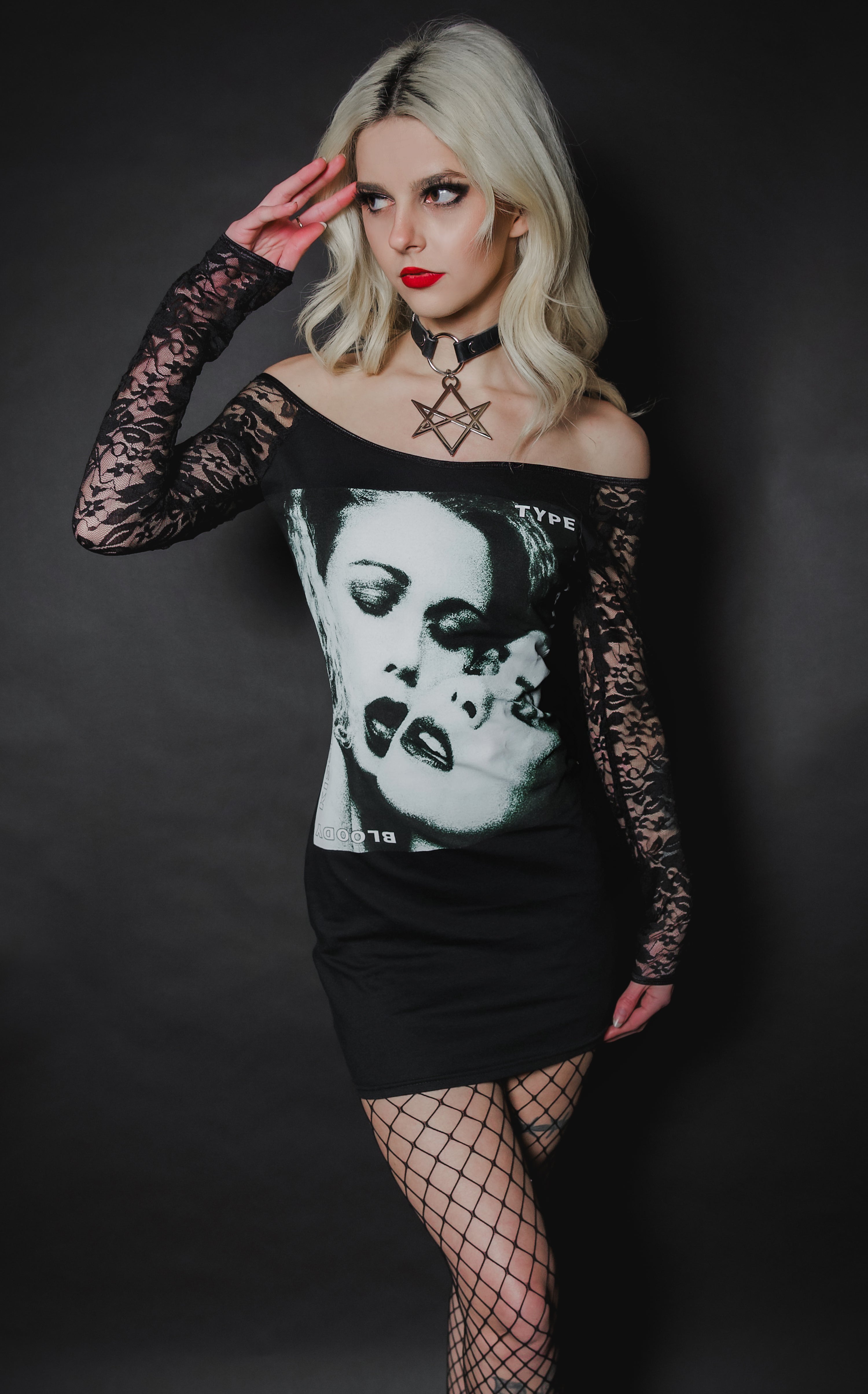 Type O' Negative Off- Shoulder Dress (SHIPS FROM VERA'S EYECANDY, NOT AVAILABLE FOR PICKUP IN STORE) - Die With Your Boots On