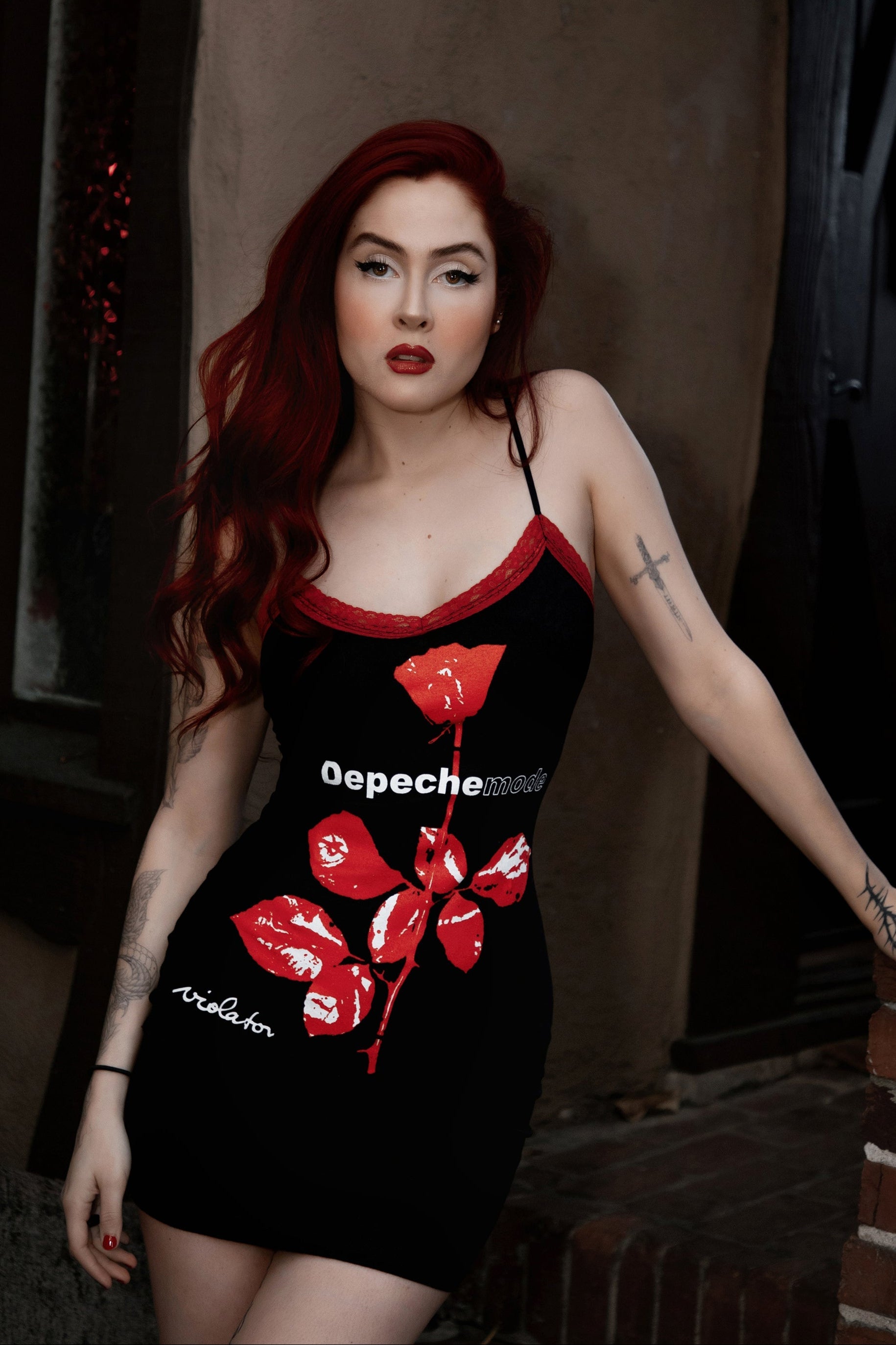 Depeche Mode Red Lace Strap Dress (SHIPS FROM VERA'S EYECANDY, NOT AVAILABLE FOR PICKUP IN STORE) - Die With Your Boots On