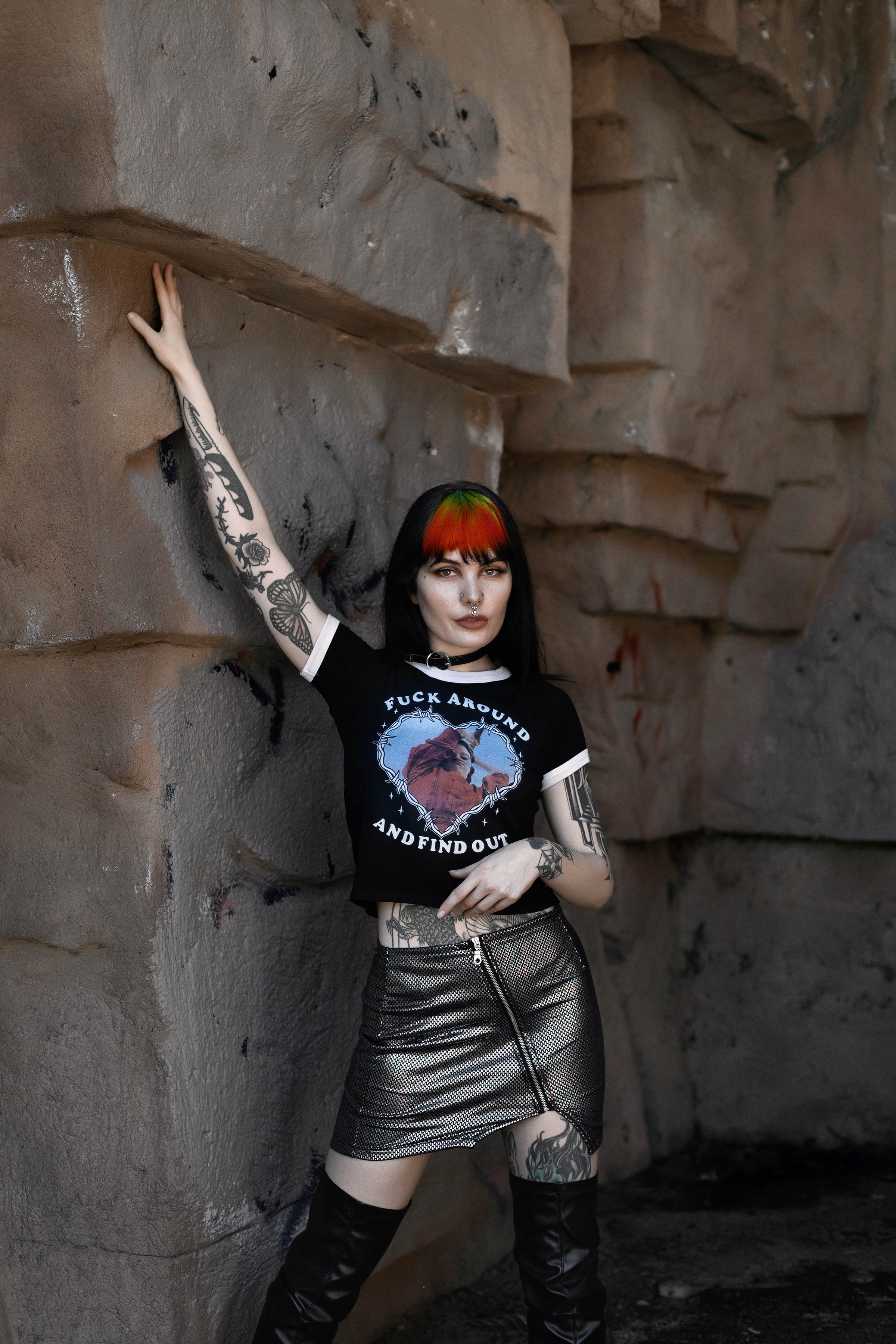 Pearl (F around) Ringer Tee (SHIPS FROM VERA'S EYECANDY, NOT AVAILABLE FOR PICKUP IN STORE) - Die With Your Boots On