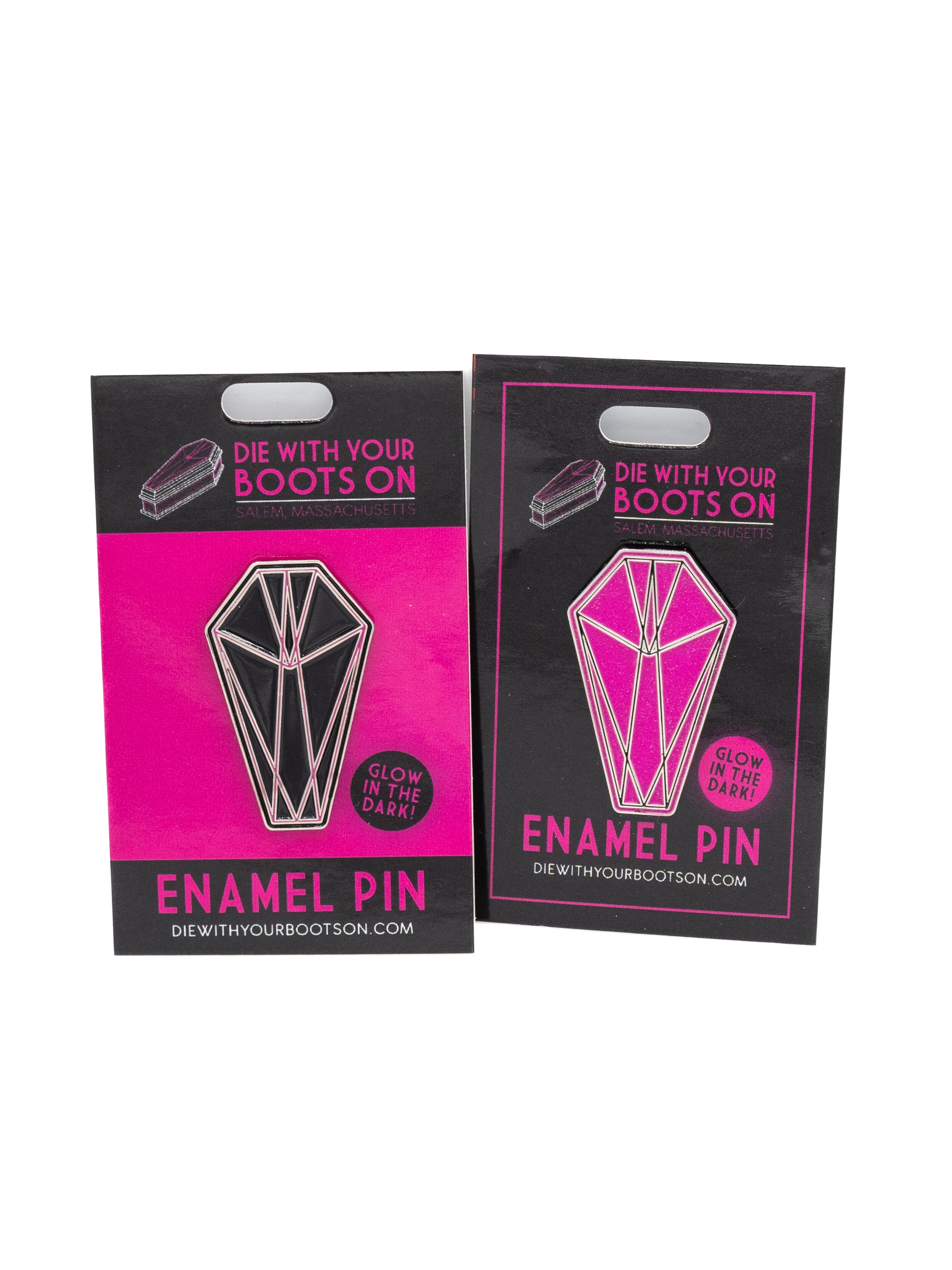 Glow-in-the-Dark DWYBO Coffin Pin - Die With Your Boots On